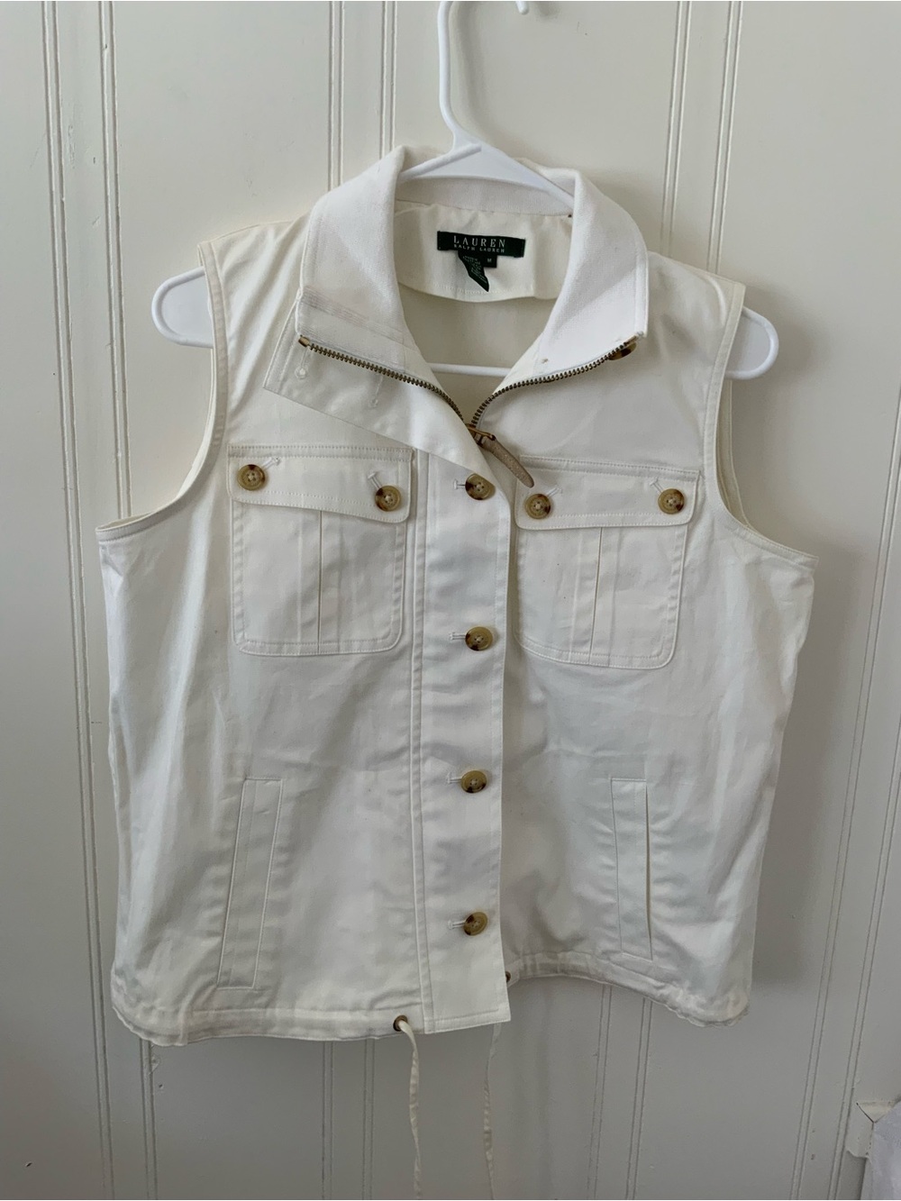 Ralph Lauren White Cotton Utility Vest with Gold-Tone Buttons
